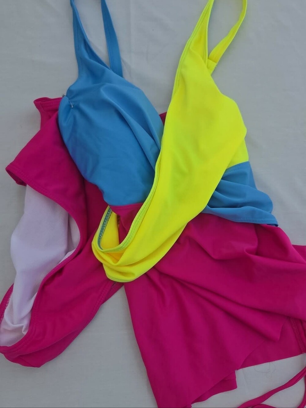Colorblock One-Piece Swimsuit - Pink, Blue & Neon Yellow Size 1x